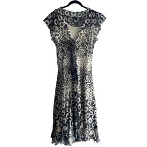 Komarov Crinkle Midi Dress Sheer Boho Blue Cream 2 Pc Layered Textured Stretch